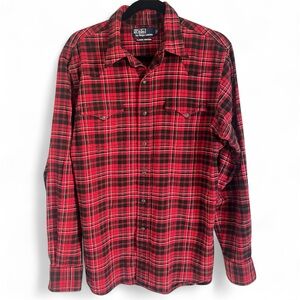 Polo Ralph Lauren Classic Western Pearl Snap Plaid Button Down Red Sz Large